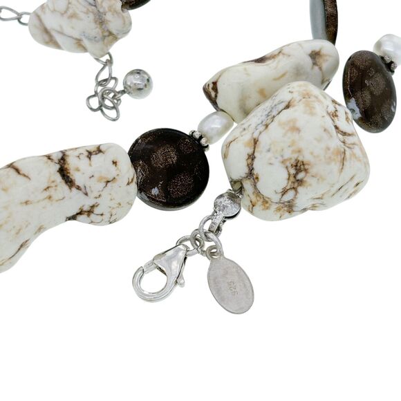 Vintage Donna Dressler Sterling Silver 925 Howlite Beaded Necklace 18"-21" - Picture 2 of 4